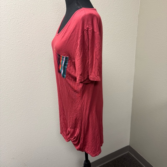 Crazy Train Burgundy V Neck Tunic Tribal Pocket Top XL Boho Fall - Picture 4 of 9